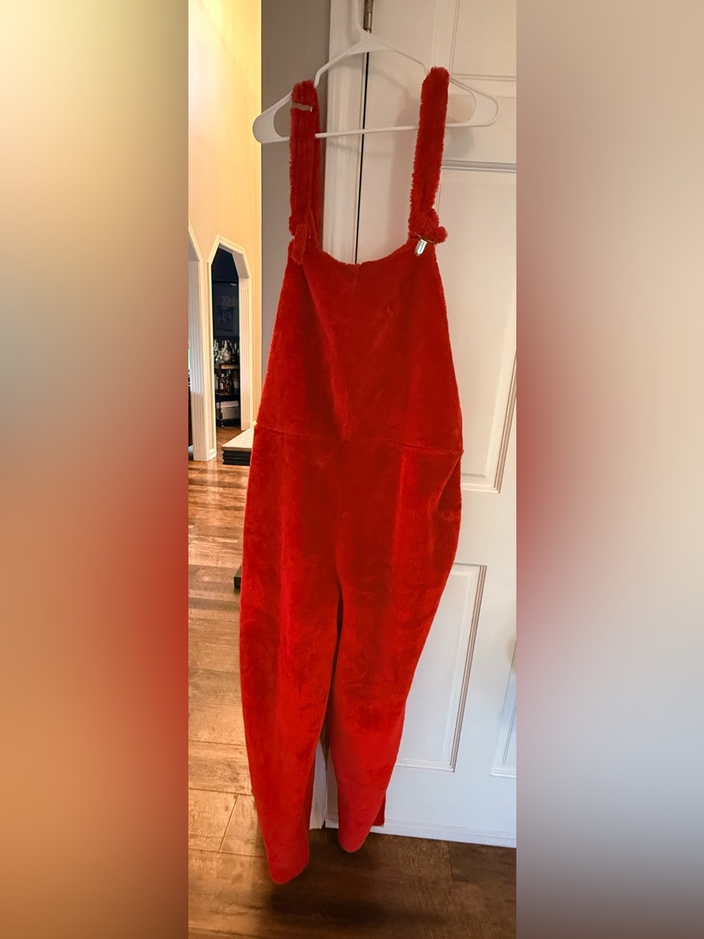 Red Faux-Fur Jumpsuit - Cozy Statement Piece